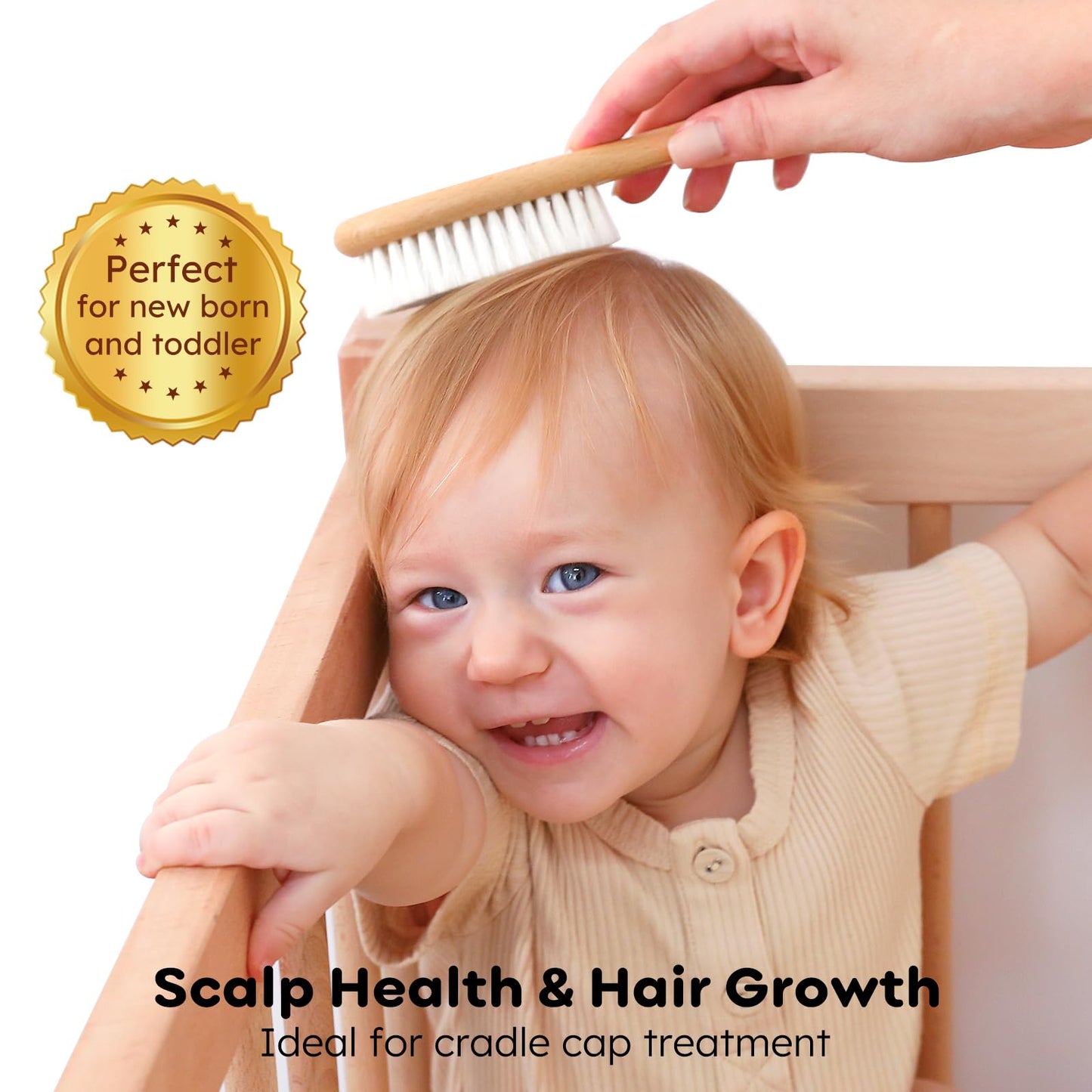 Yoofoss 4 Piece Baby Brush and Comb Set, Wooden Baby Brush with Natural Ultra Soft Goat Hair