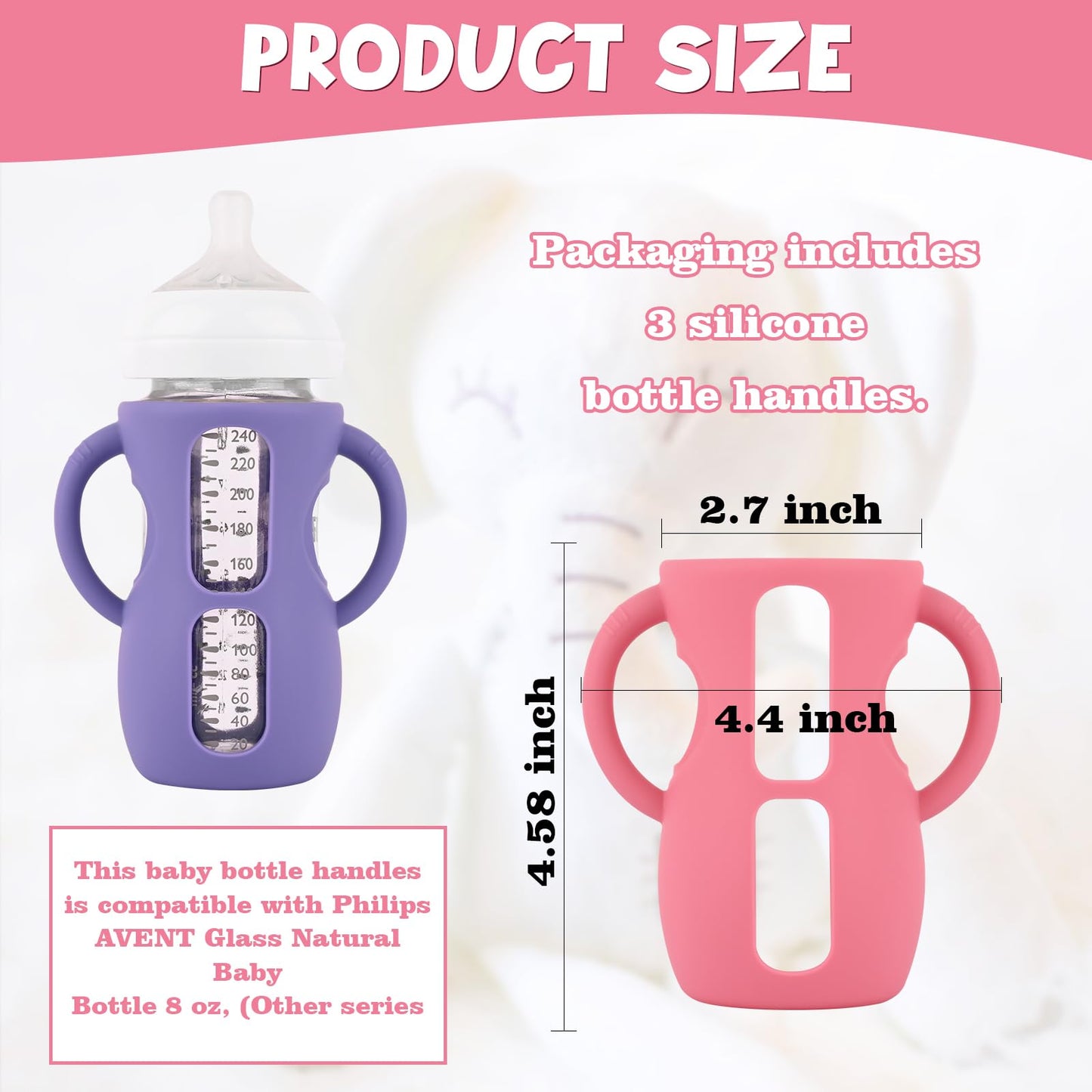 3 Pack Silicone Sleeves for Avent Natural Glass Baby Bottles, Anti Breakage Baby Bottle Holder, Compatible Philips Avent Glass Natural Baby Bottle 4 oz(Grey+Dark Blue+Apricot)