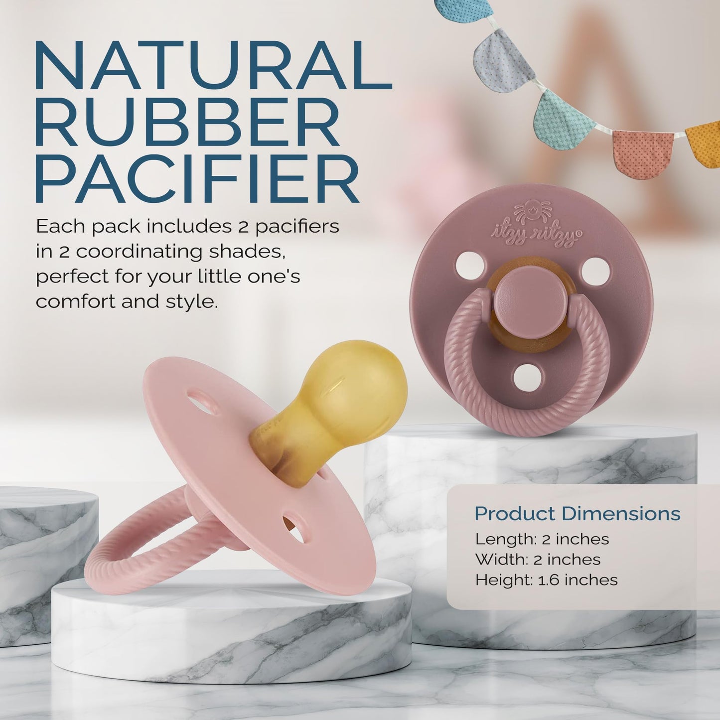 Itzy Ritzy Natural Rubber Pacifiers, Set of 2 – Natural Rubber Newborn Pacifiers with Cherry-Shaped Nipple & Large Air Holes for Added Safety; Set of 2 i