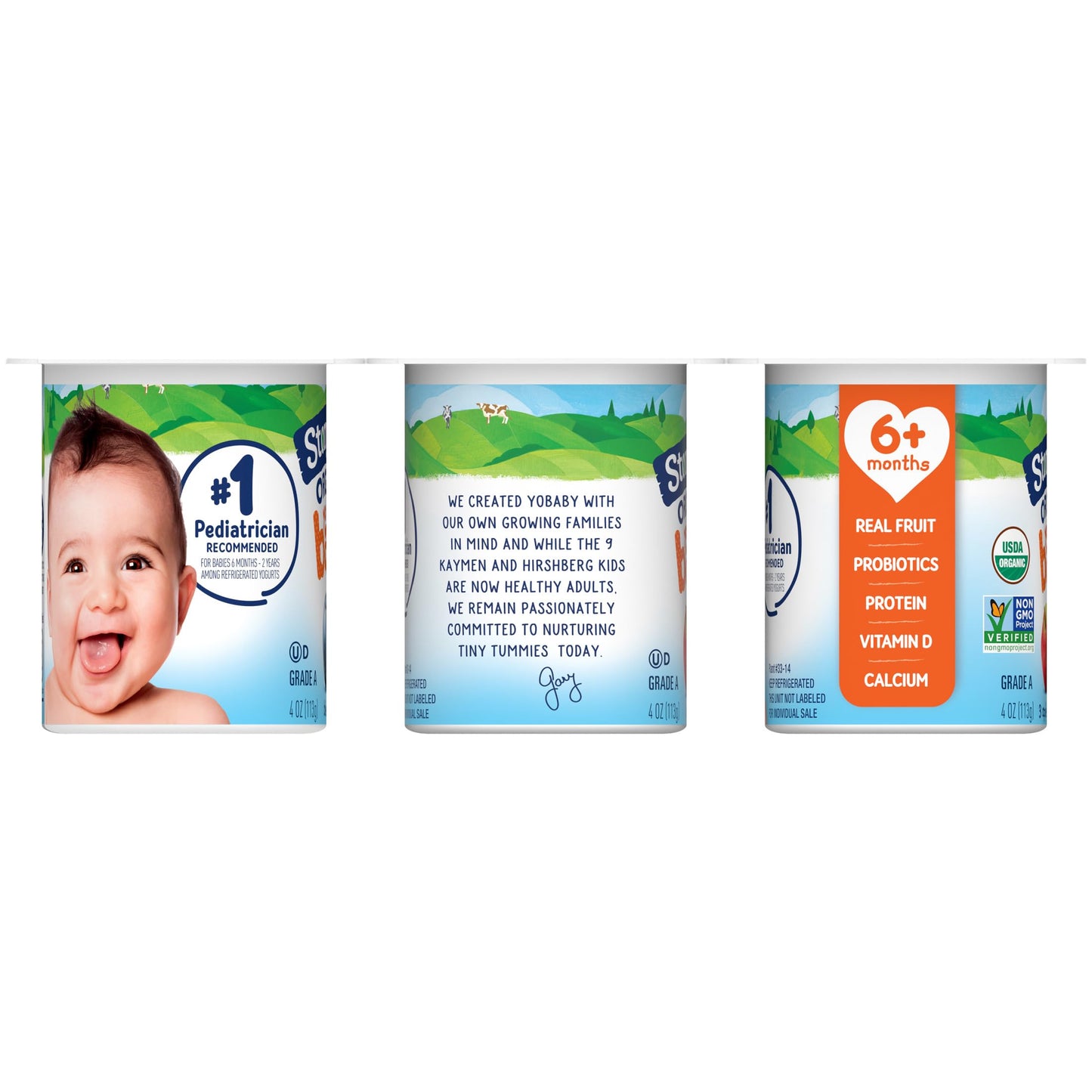 Stonyfield Organic YoBaby Whole Milk Baby Yogurt Cups with Probiotics, Plain, 4 Oz, 6 Pack