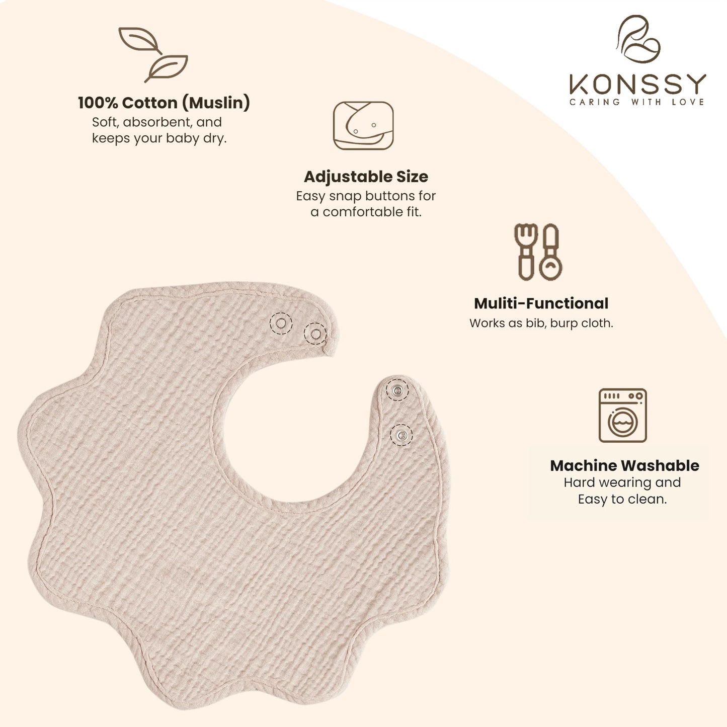 Konssy Muslin Baby Bibs 100% Cotton Absorbent Bandana Drool Bibs