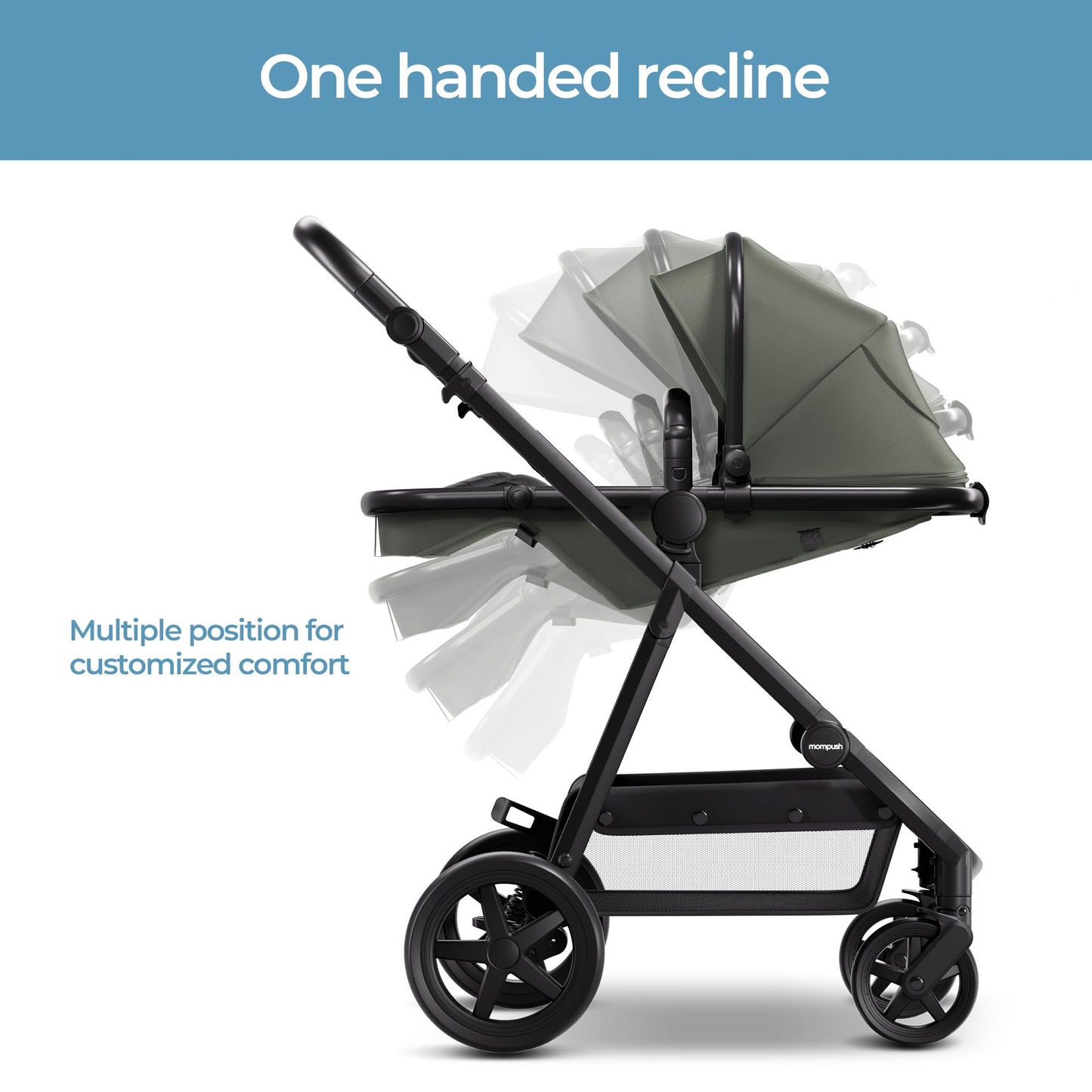 Mompush Wiz 2-in-1 Convertible Baby Stroller with Bassinet Mode, Foldable Infant Stroller with Reversible Seat and Large UPF 50+ Canopy
