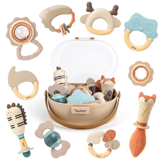 Baby Rattles & Teethers Set – Baby Toys 0-6 Months,Neutral Newborn Gift（10-Pack）