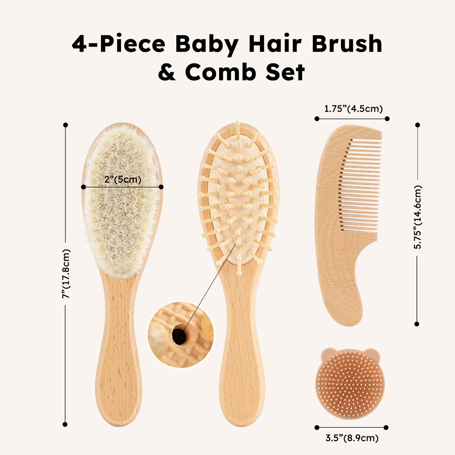 Yoofoss 4 Piece Baby Brush and Comb Set, Wooden Baby Brush with Natural Ultra Soft Goat Hair