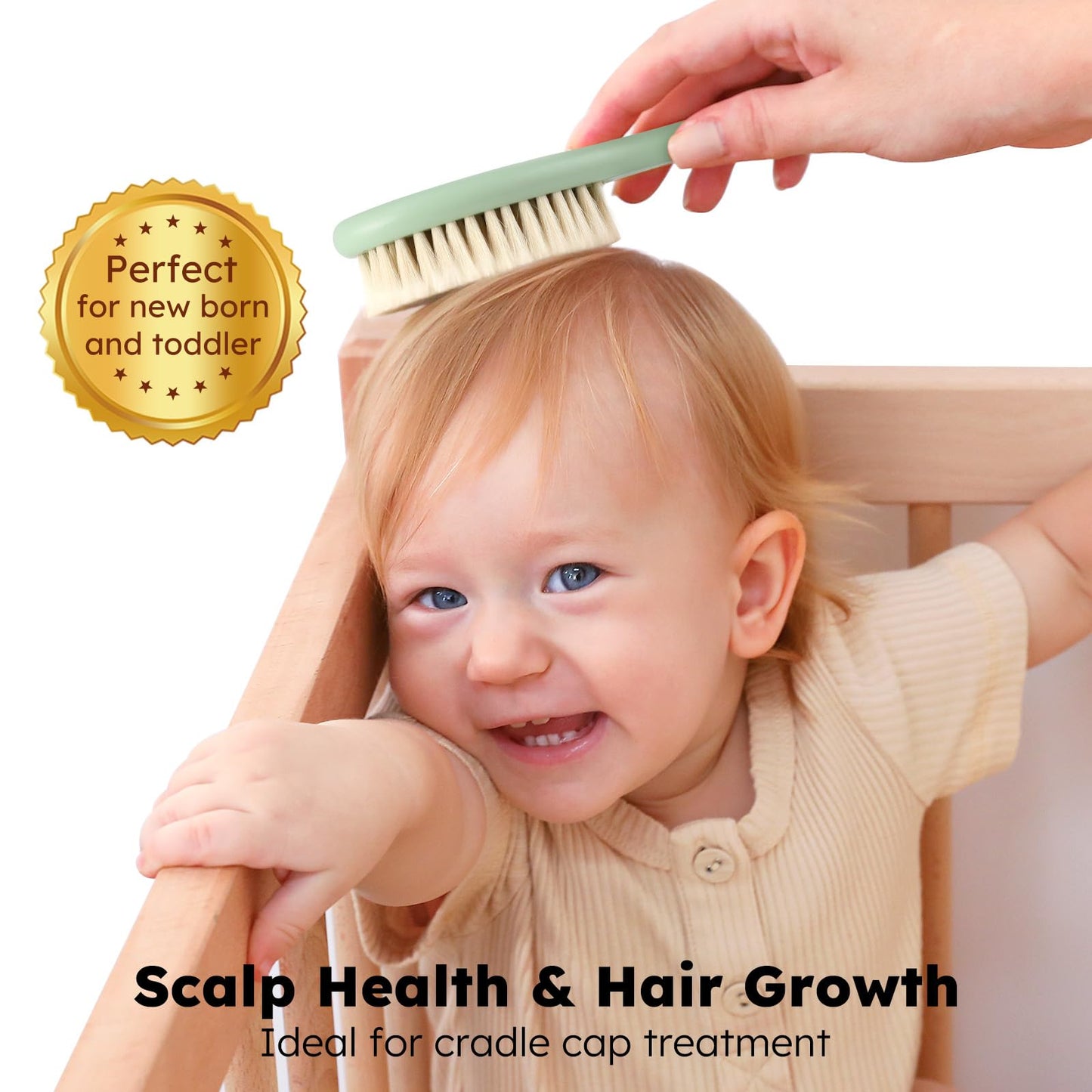 Yoofoss 4 Piece Baby Brush and Comb Set, Wooden Baby Brush with Natural Ultra Soft Goat Hair