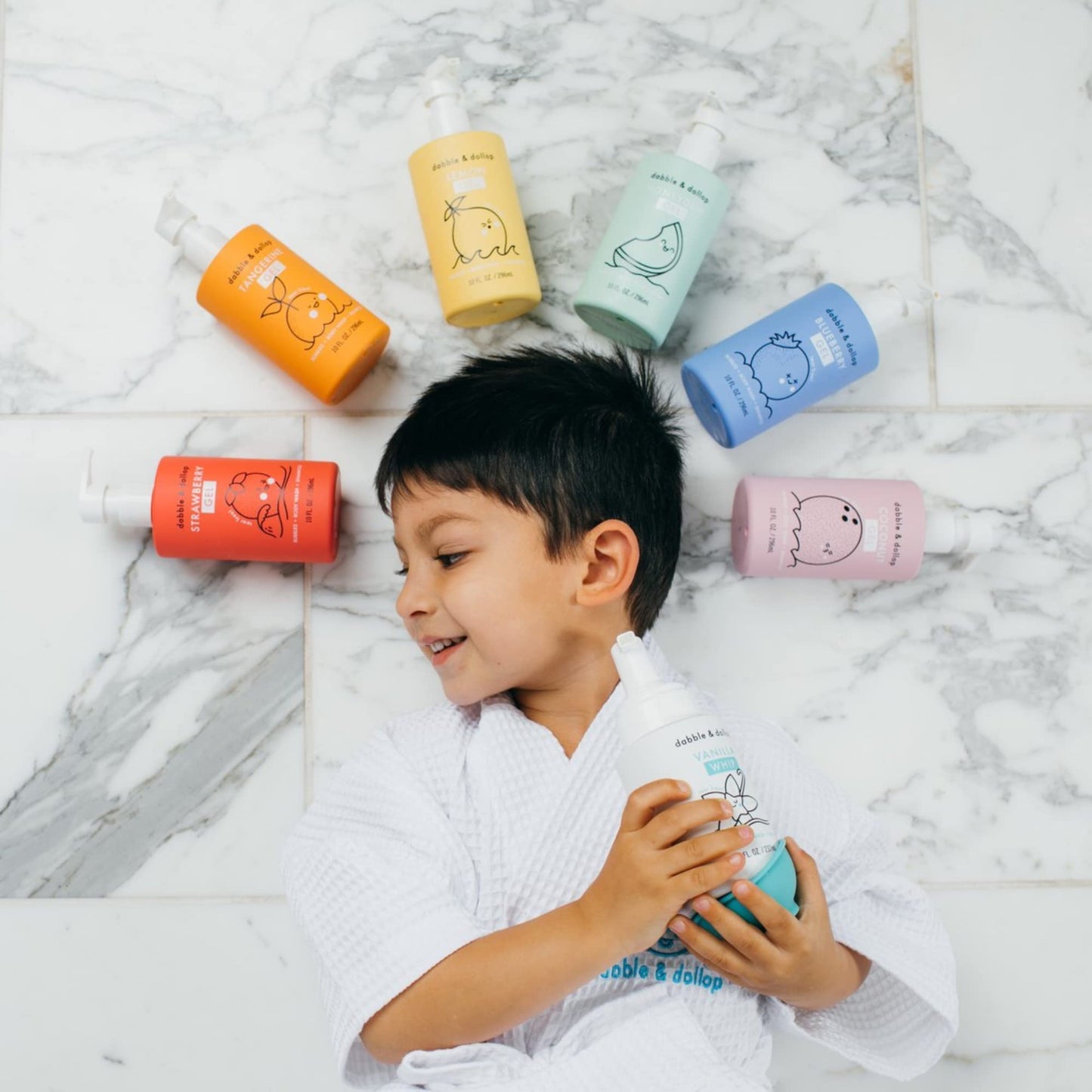 Dabble & Dollop Beachy Bundle, Natural Bubble Bath, Body Wash, Shampoo for Kids, USA-Made, Paraben & Sulfate Free, Vegan, Gluten-Free, Tear-Free, Honeydew Melon, Vanilla & Coconut (Set of 3)