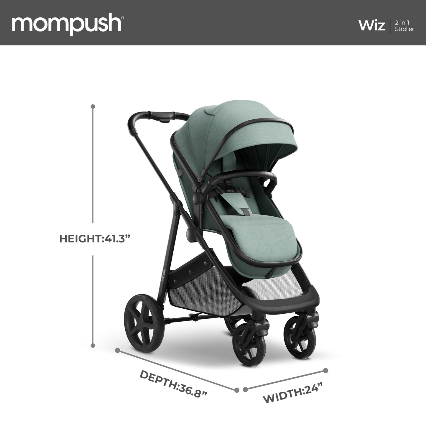 Mompush Wiz 2-in-1 Convertible Baby Stroller with Bassinet Mode, Foldable Infant Stroller with Reversible Seat and Large UPF 50+ Canopy