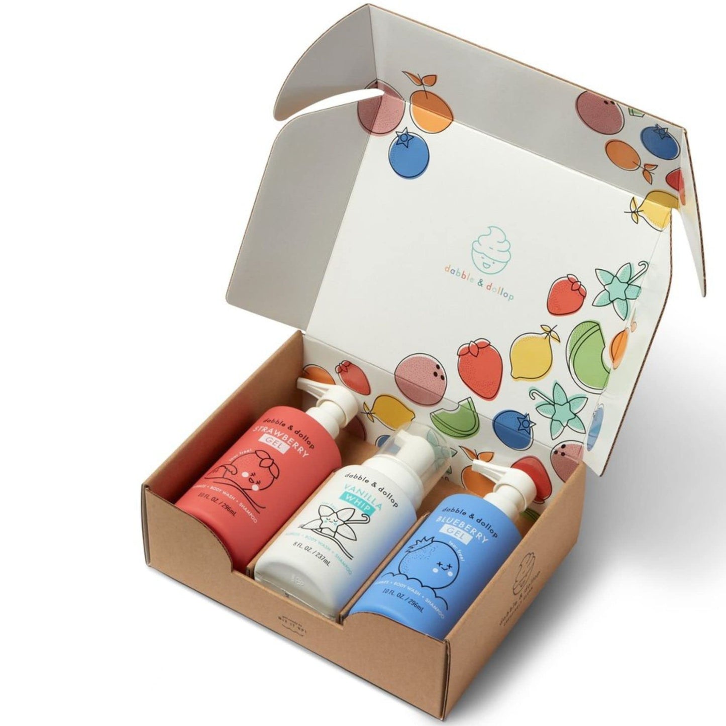 Dabble & Dollop Beachy Bundle, Natural Bubble Bath, Body Wash, Shampoo for Kids, USA-Made, Paraben & Sulfate Free, Vegan, Gluten-Free, Tear-Free, Honeydew Melon, Vanilla & Coconut (Set of 3)