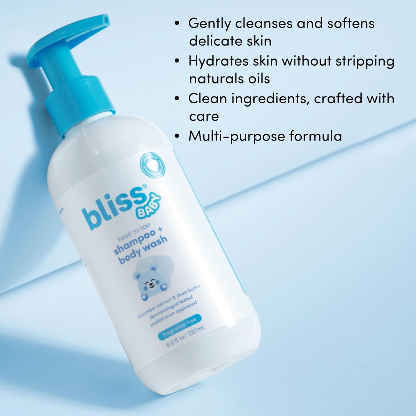 Bliss Baby Shampoo & Wash, Premium 2-in-1 For Babies & Kids, Unscented & Hypoallergenic - Pediatrician Approved - Dermatologist Tested - Vegan, Hydrating & For Sensitive Skin - Shea Butter & Calendula