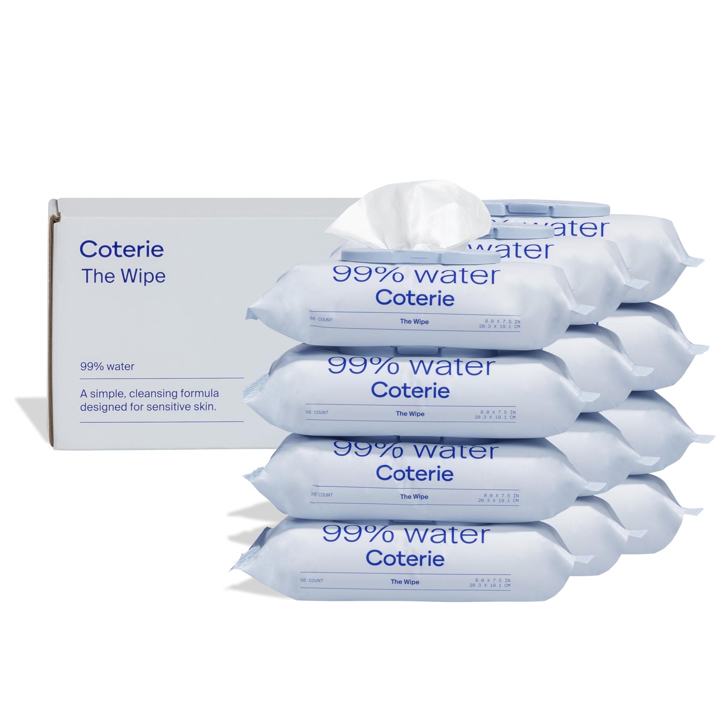 Coterie Baby Wipes for Sensitive Skin, Plant-Based and Plastic-Free Fibers, 99% Water, Hypoallergenic 12 Pack, 672 Count