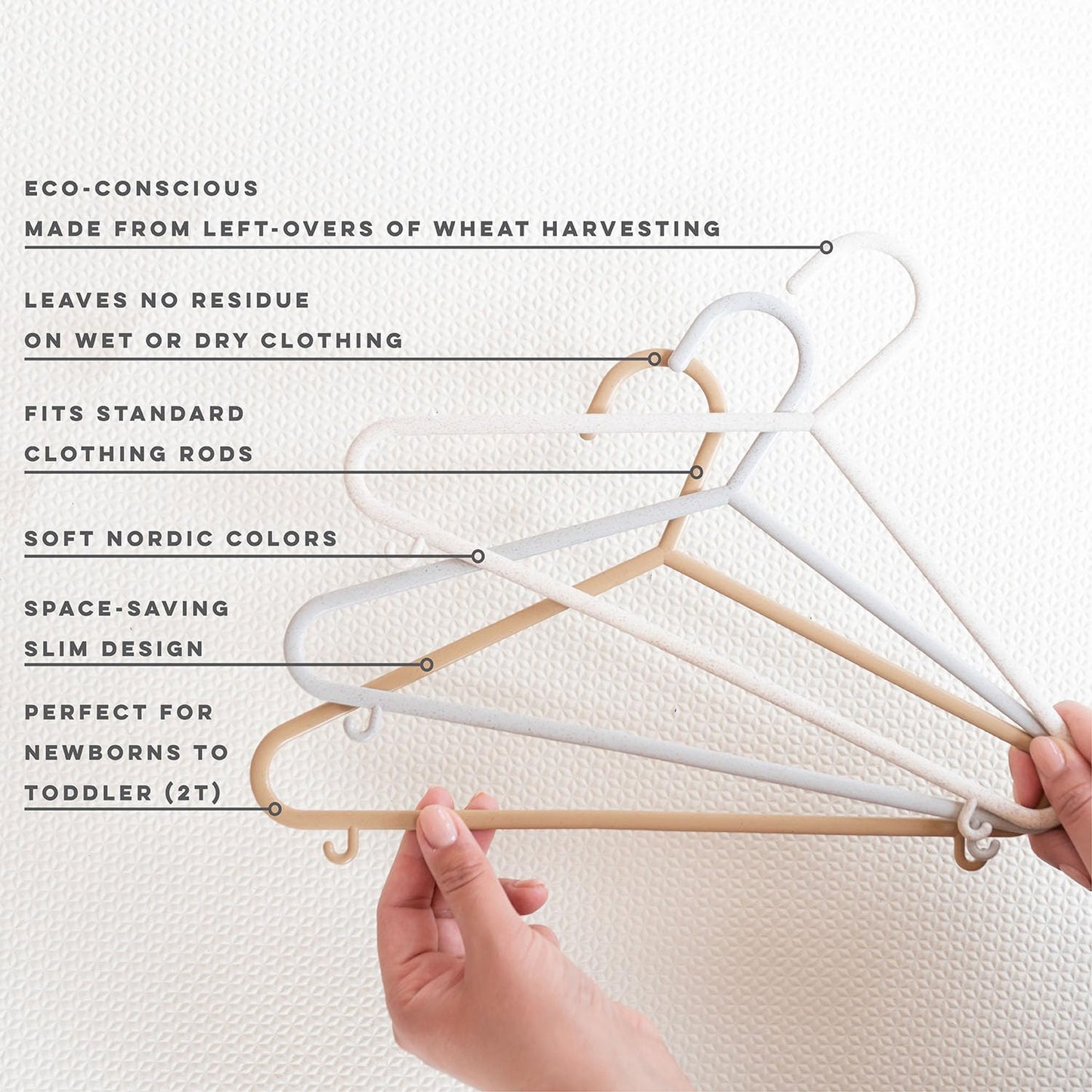 Sustainable Wheat Straw Plastic Toddler & Kids Hangers – Pack of 30