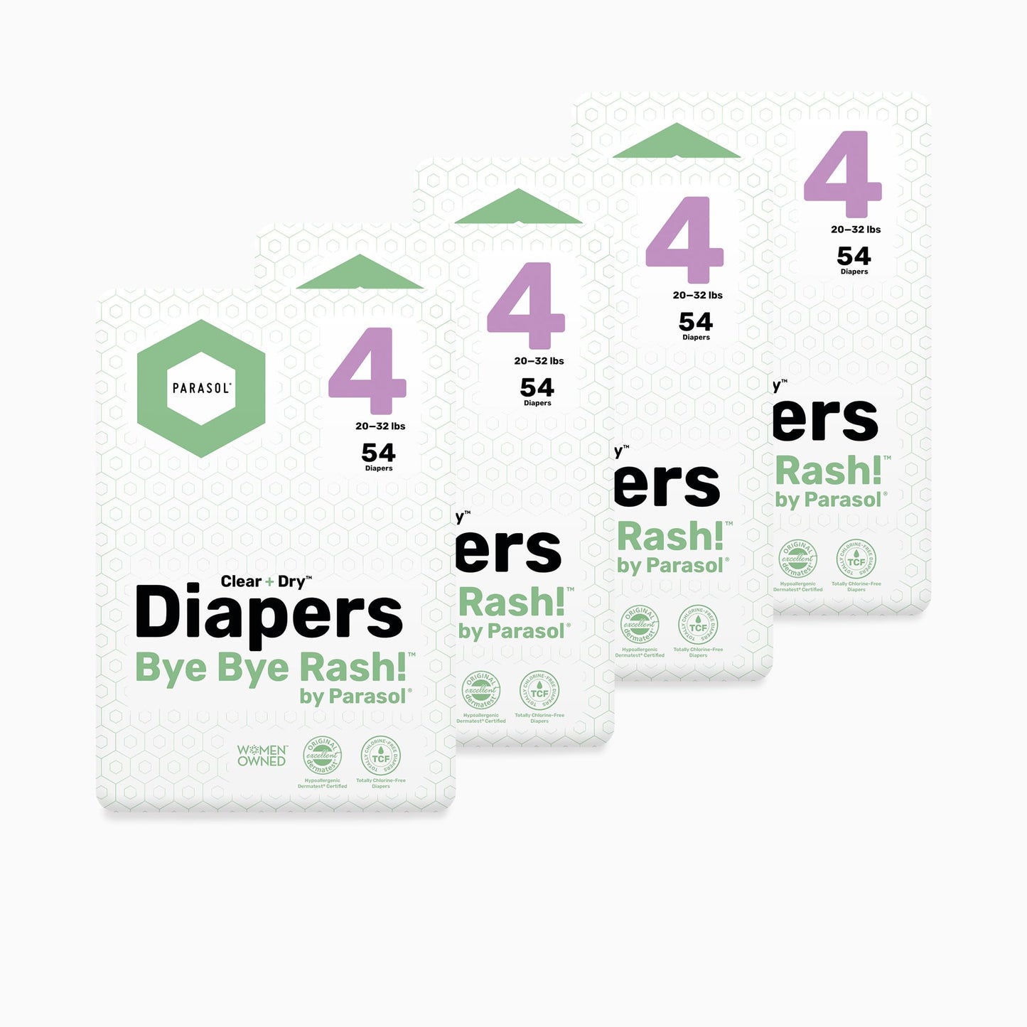 PARASOL Clear+Dry Disposable Diapers | RashShield Protection, Leakproof Design, Hypoallergenic | Size 4, (20-32 lbs) 48 Count