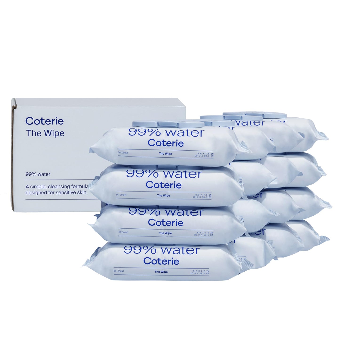 Coterie Baby Wipes for Sensitive Skin, Plant-Based and Plastic-Free Fibers, 99% Water, Hypoallergenic 12 Pack, 672 Count