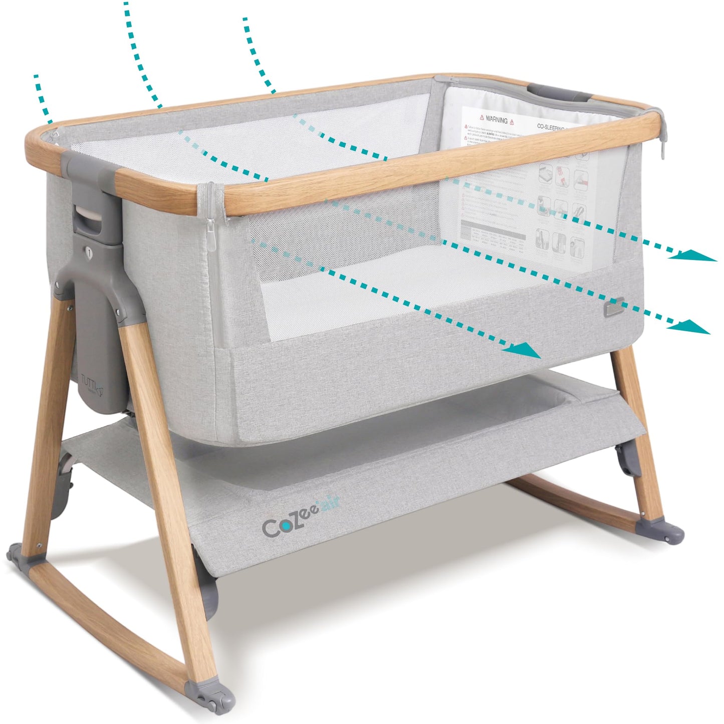 CoZee® 2-in-1 Baby Bassinet & Bedside Sleeper - Fast-Folding Bedside Bassinet, Baby Crib with 6 Mattress Heights & Breathable Mesh Window, Mattress Included, 0-6 Months (Oak & Charcoal)