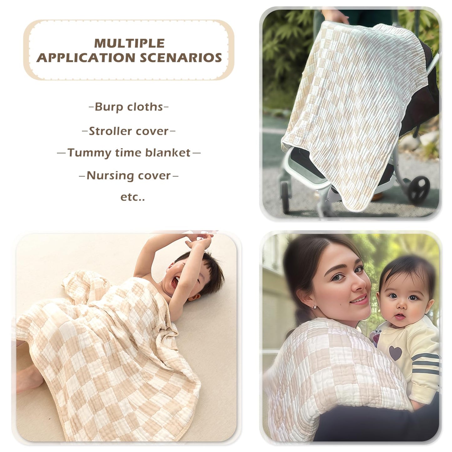 Ultra Soft Checkered Muslin Baby Blanket Pack of 2 Cotton Swaddles Bed Blankets for Babies and Toddlers Girls Newborn 42 x 42 inches Cream and Pink
