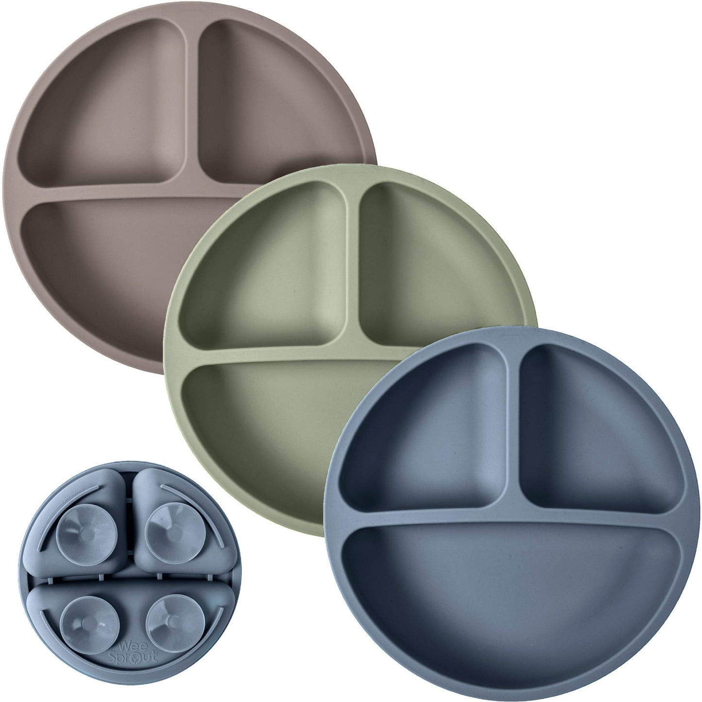 WeeSprout Suction Plates for Babies & Toddlers - 100% Silicone, Dinnerware Stays Put, 3 Pack
