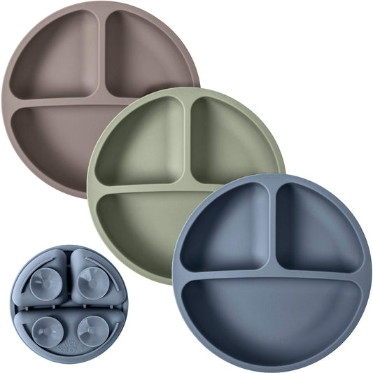 WeeSprout Suction Plates for Babies & Toddlers - 100% Silicone, Dinnerware Stays Put, 3 Pack