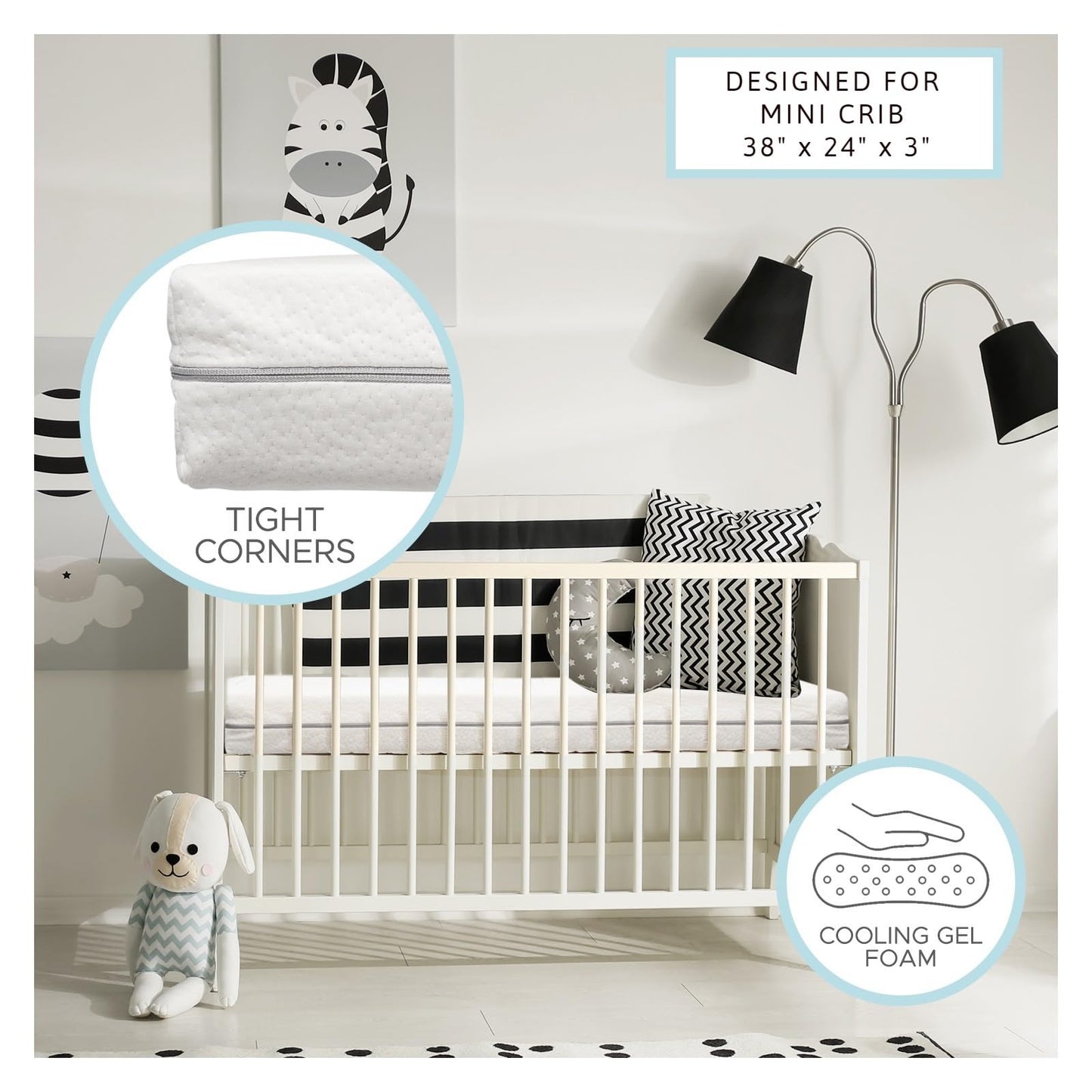 Organic Cotton Dual-Sided Mini Crib Mattress, 38x24x3 Premium Memory Foam 2-Stage CertiPUR-US Hypoallergenic Baby Mattress Firm Support for Infant Cooling Gel for Toddler Waterproof & Washable Cover