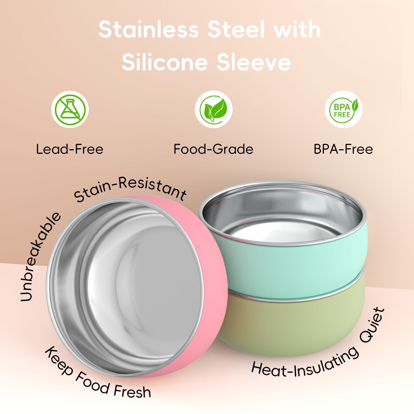 Bella's Friends Stainless Steel and Silicone Baby Bowls with Suction 3 Pack, 4.3”