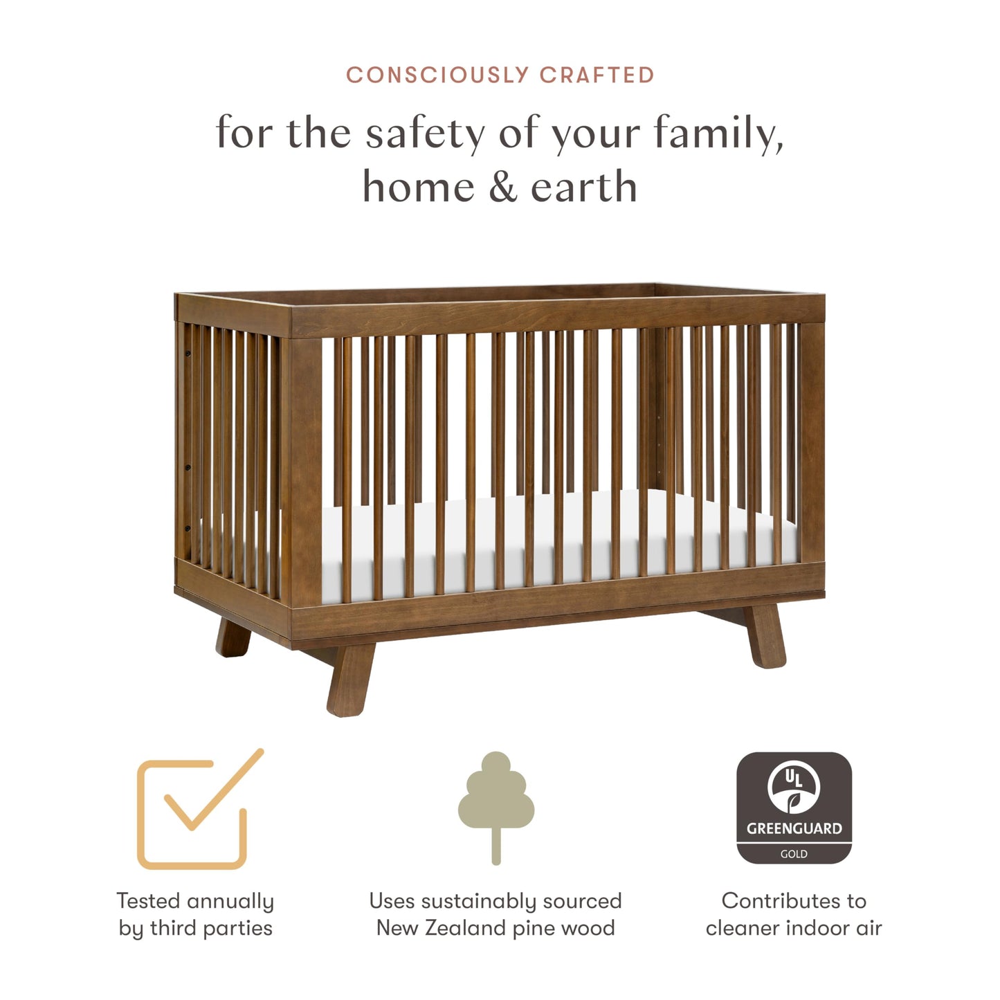 Babyletto Hudson 3-in-1 Convertible Baby Crib - GREENGUARD Gold Certified