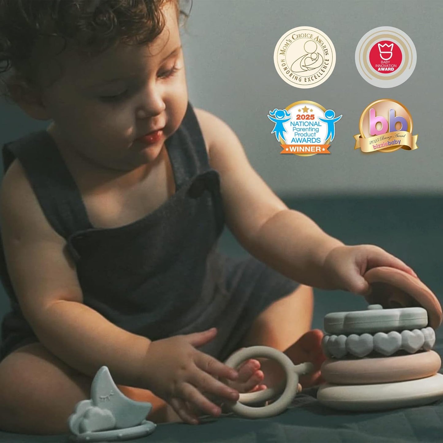 Moonkie Stacks of Circles Soft Teething Toy  7 Piece Teethers Set