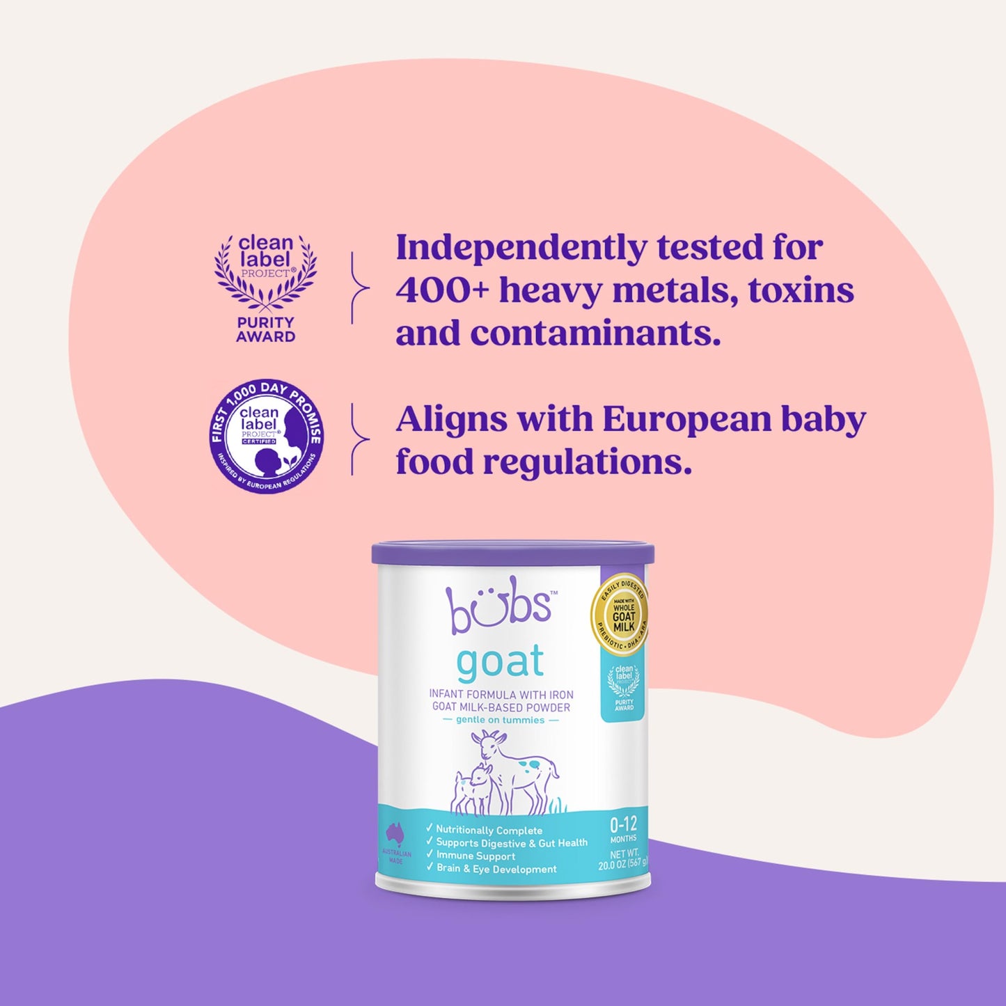 Bubs Whole Goat Milk Formula with Iron, Made with Non-GMO Goat Milk, 20 oz