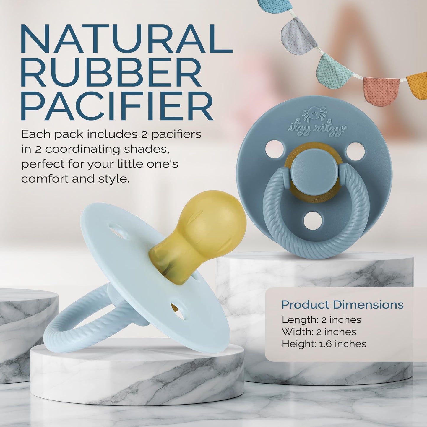 Itzy Ritzy Natural Rubber Pacifiers, Set of 2 – Natural Rubber Newborn Pacifiers with Cherry-Shaped Nipple & Large Air Holes for Added Safety; Set of 2 i