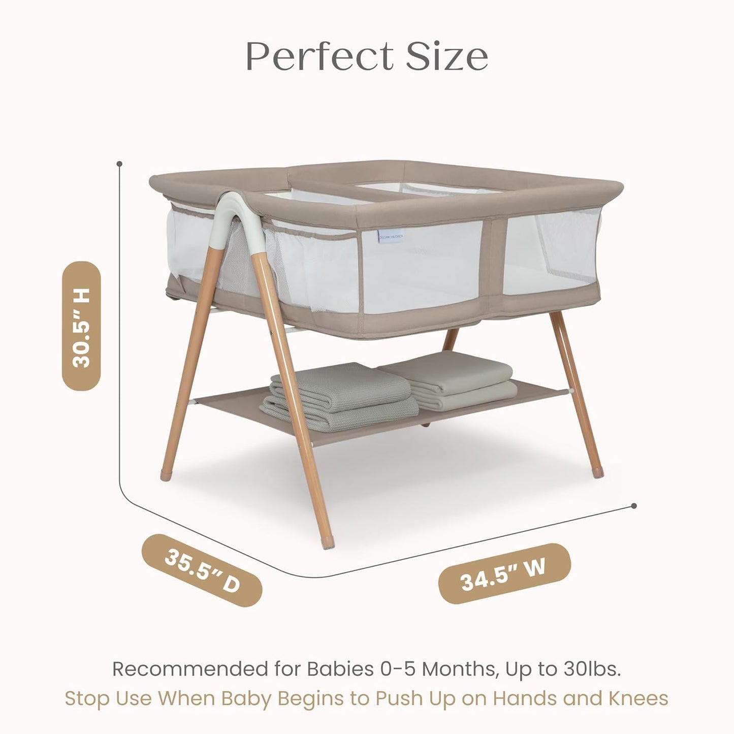 Bondi Beechwood Twin Bassinet with PureAir Breathable Mesh Sheet and FSC-Certified Wood, Tan