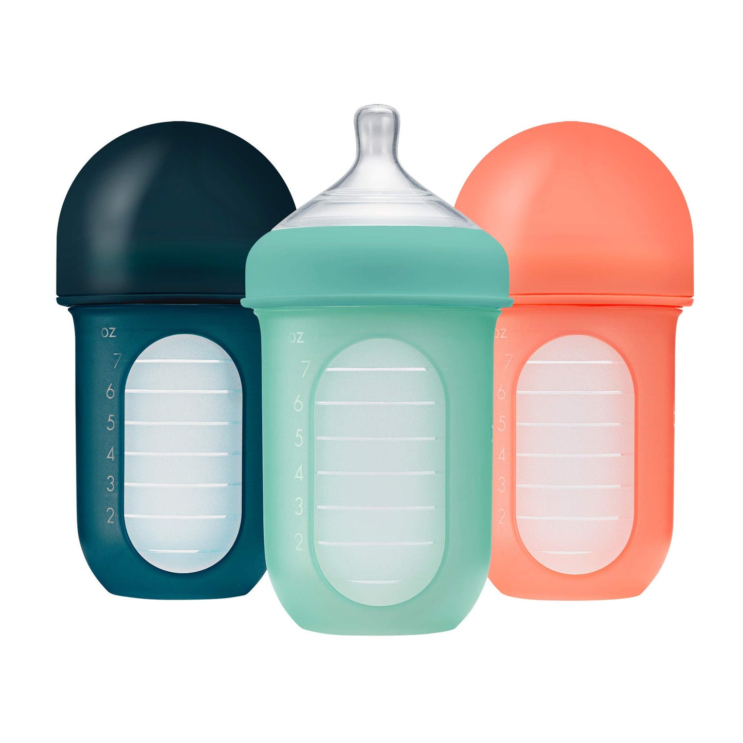 Boon Nursh Reusable Silicone Pouch Baby Bottles - Medium Flow Nipple - Silicone Baby Bottle Pouch and Nipple - Baby Feeding Essentials - Pink - 3-6 Months - 3 Count - 8 Ounce