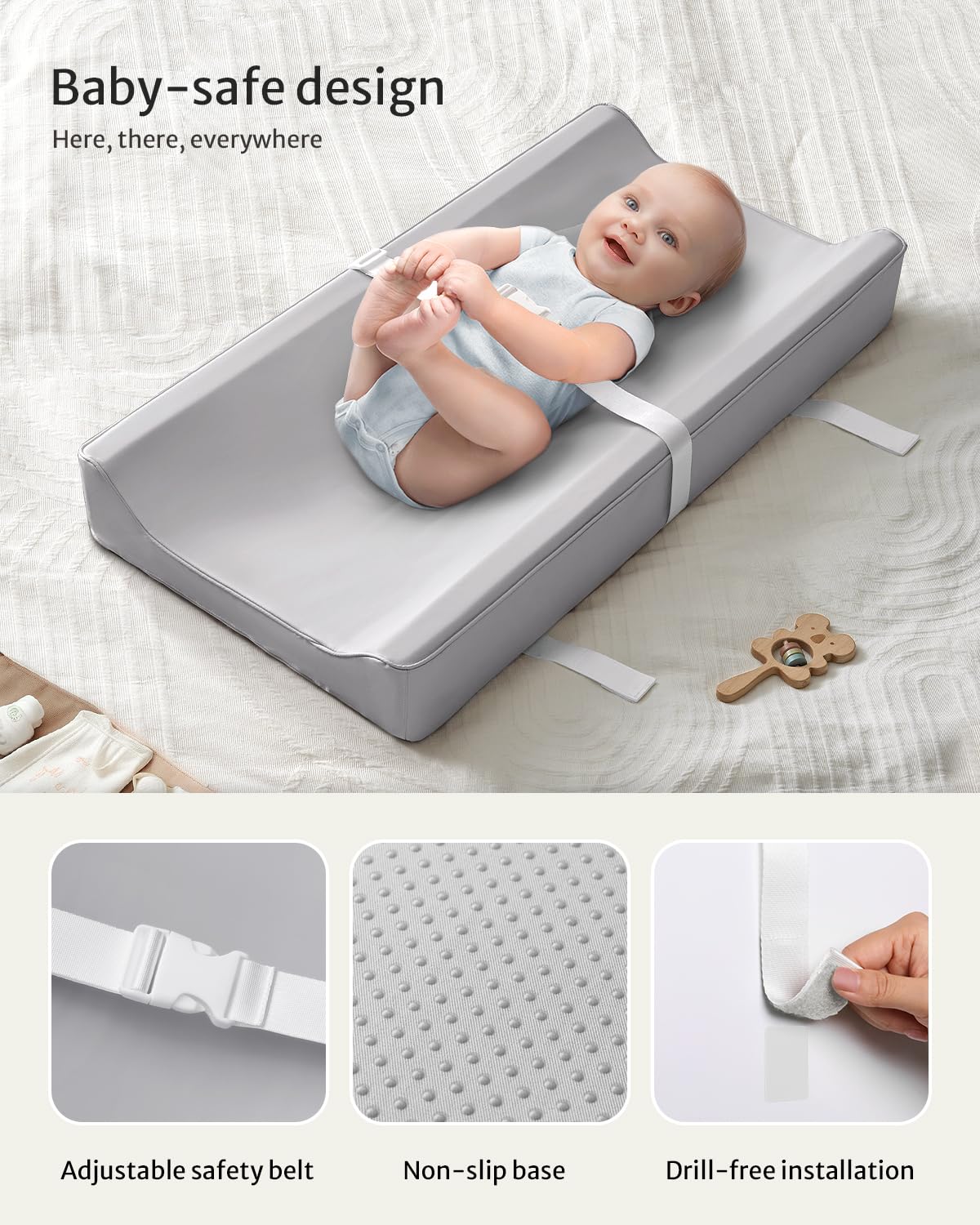 Blissful Diary Vegan Leather Baby Changing Pad with Waterproof & Wipe-Clean PU Cover