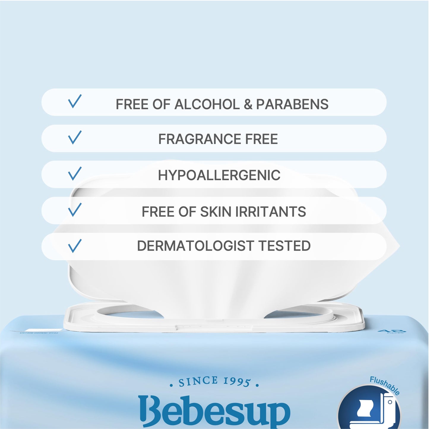 BEBESUP- Korea’s #1 Signature Baby Wipes - Hypoallergenic Water-based Unscented Alcohol-Free Ultra-Thick Super Seed Extracts Organic Plant-Based for sensitive skin Flip-Top 560 Count (8 Packs)