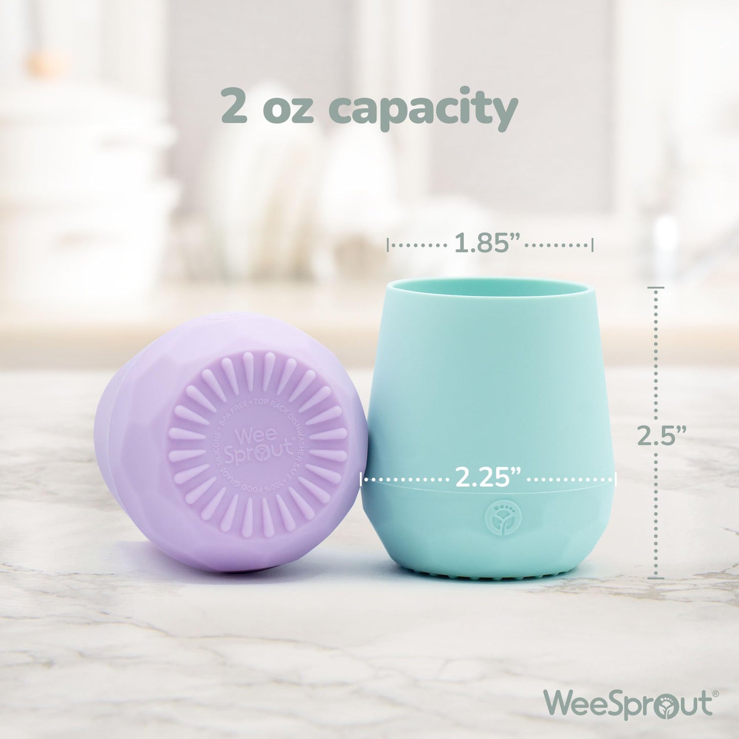 WeeSprout Silicone Baby Training Cups - Set of 2 Soft Silicone Cups - 2 oz