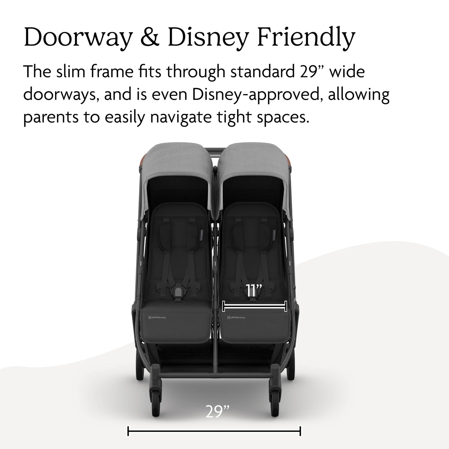 UPPAbaby Minu Duo Side-by-Side Double Stroller - Lightweight + Compact Design for Travel - Easy Fold- From Birth to Toddler - Independent Recline -Greyson(Charcoal Mélange/Carbon Frame/Saddle Leather)