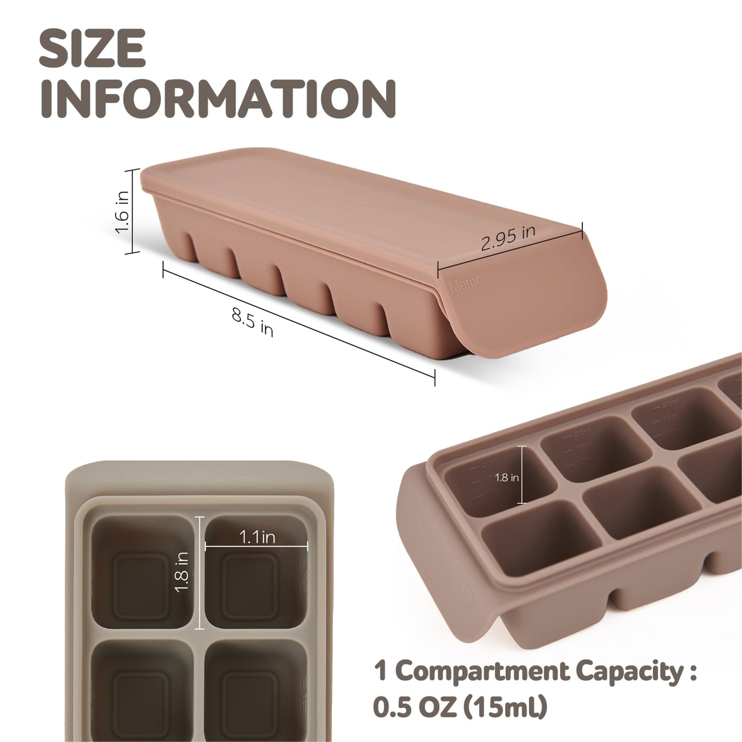 4 Section-1.7oz Gray 100% Food Grade Silicone Ice Cube Tray Food Container with Airtight Locking Lid, Fruit Vegetable Purees, Breastmilk Storage for Baby & Toddler Food | BPA Free Korea Made