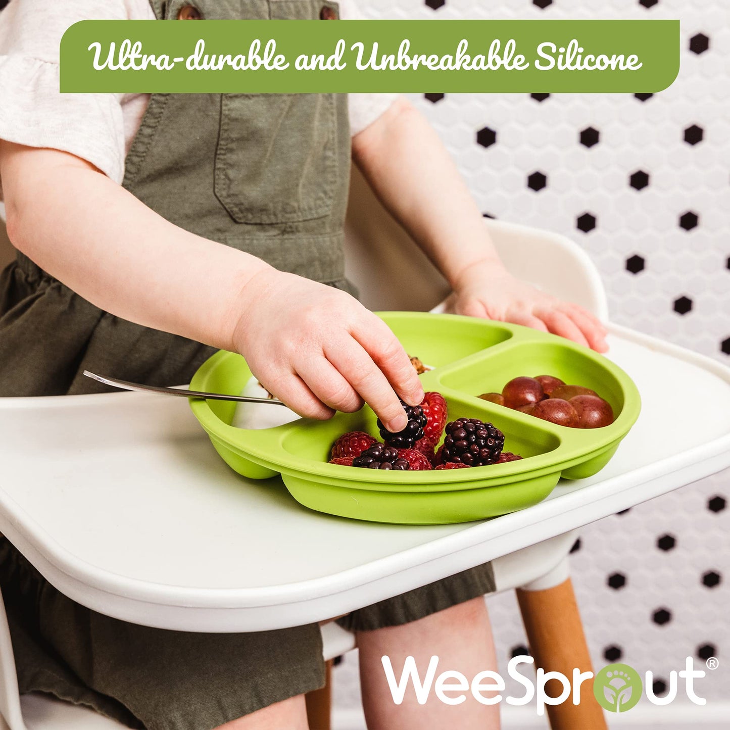WeeSprout Suction Plates for Babies & Toddlers - 100% Silicone, Dinnerware Stays Put, 3 Pack