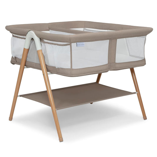Bondi Beechwood Twin Bassinet with PureAir Breathable Mesh Sheet and FSC-Certified Wood, Tan