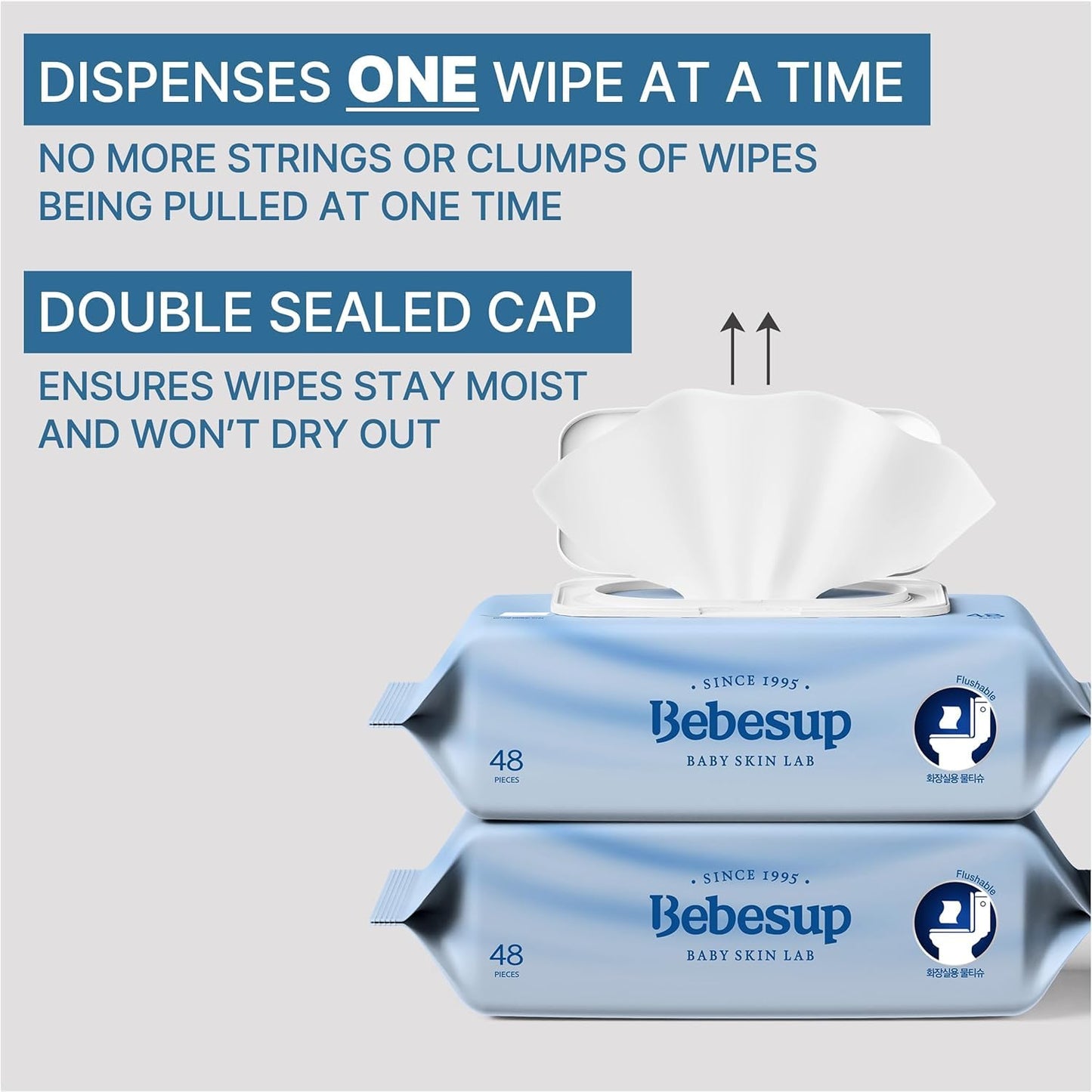 BEBESUP- Korea’s #1 Signature Baby Wipes - Hypoallergenic Water-based Unscented Alcohol-Free Ultra-Thick Super Seed Extracts Organic Plant-Based for sensitive skin Flip-Top 560 Count (8 Packs)