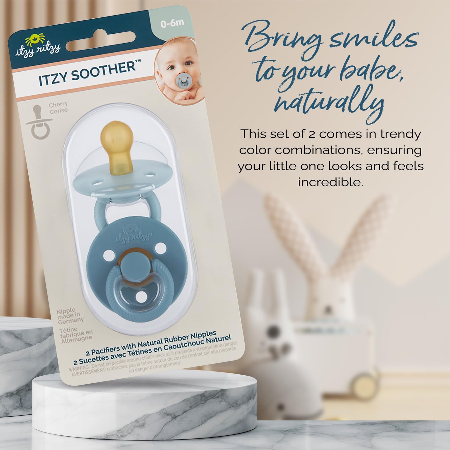 Itzy Ritzy Natural Rubber Pacifiers, Set of 2 – Natural Rubber Newborn Pacifiers with Cherry-Shaped Nipple & Large Air Holes for Added Safety; Set of 2 i