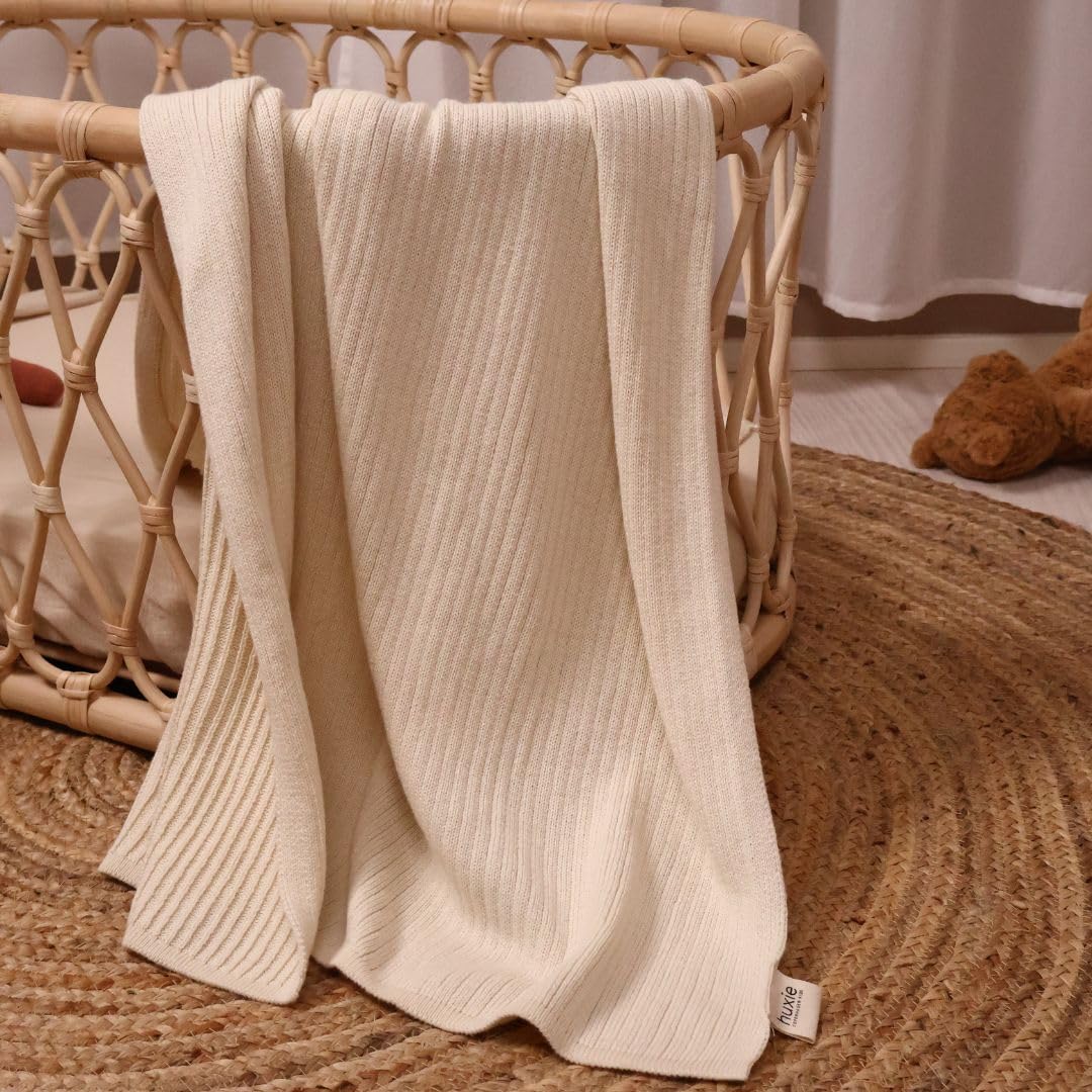 Knitted Organic Cotton Baby Blanket- Swaddle Blanket, 30" x 40" Soft Receiving Blanket for Newborn (Mochachino)
