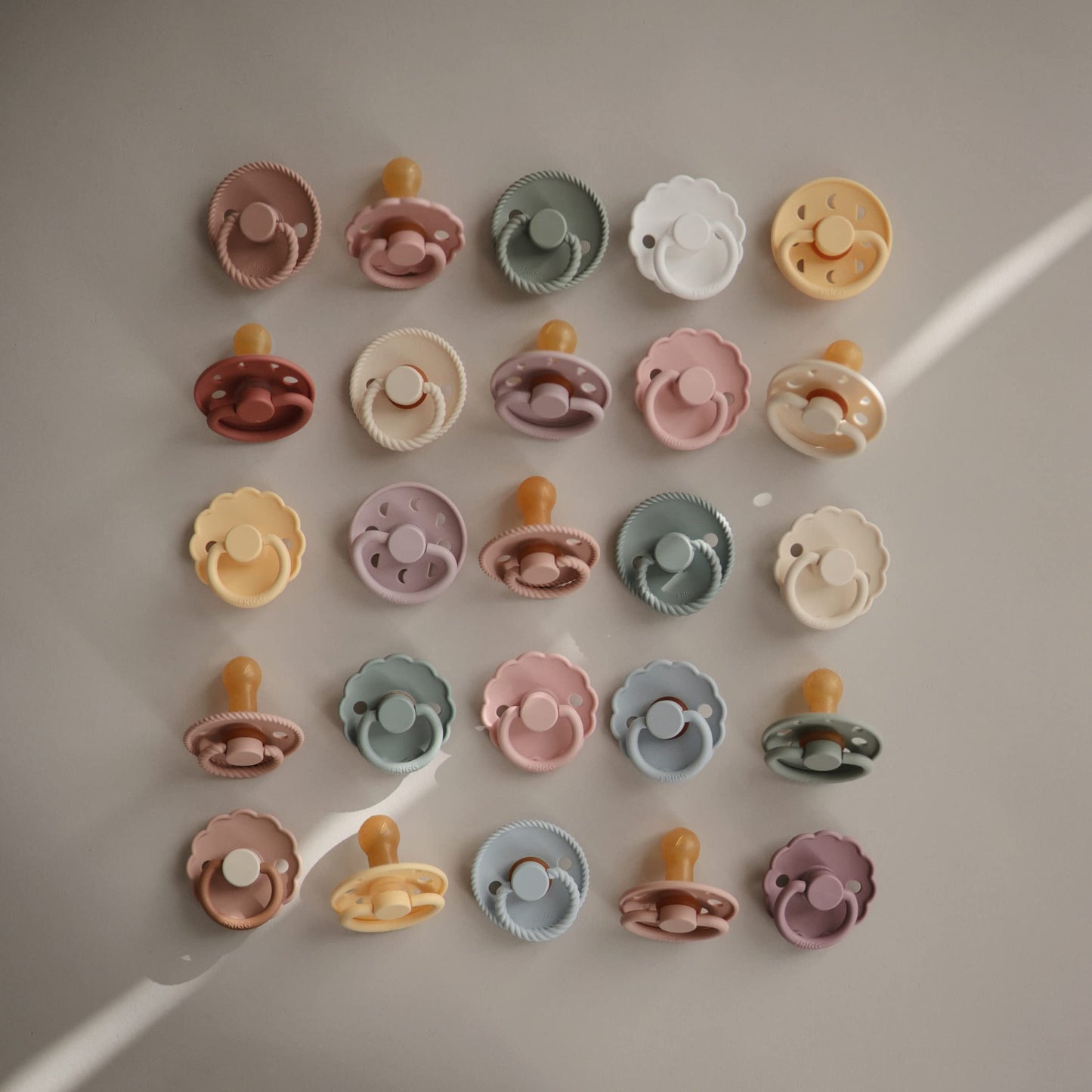 FRIGG Daisy Natural Rubber Baby Pacifier | Made in Denmark | BPA-Free (Aurora/Bright White, 0-6 Months) 2-Pack