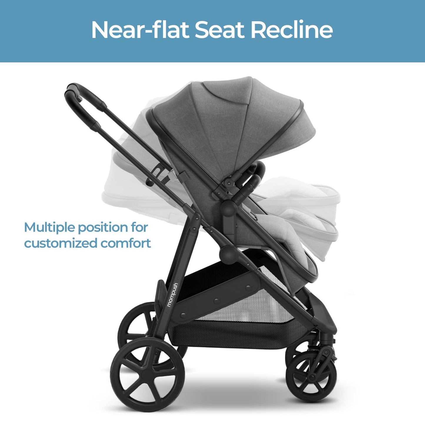 Mompush Wiz 2-in-1 Convertible Baby Stroller with Bassinet Mode, Foldable Infant Stroller with Reversible Seat and Large UPF 50+ Canopy