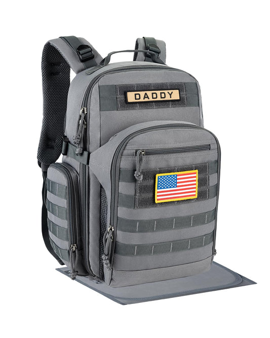 SHARKMOUTH Dad Diaper Bag Backpack - Military Baby Gear Backpacks with Daddy Patches Black