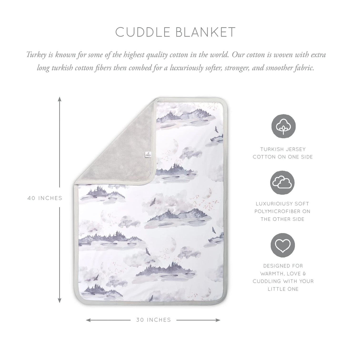 Oilo Baby Blanket, Luxury Soft Plush Backing & 100% Turkish Cotton Jersey Print