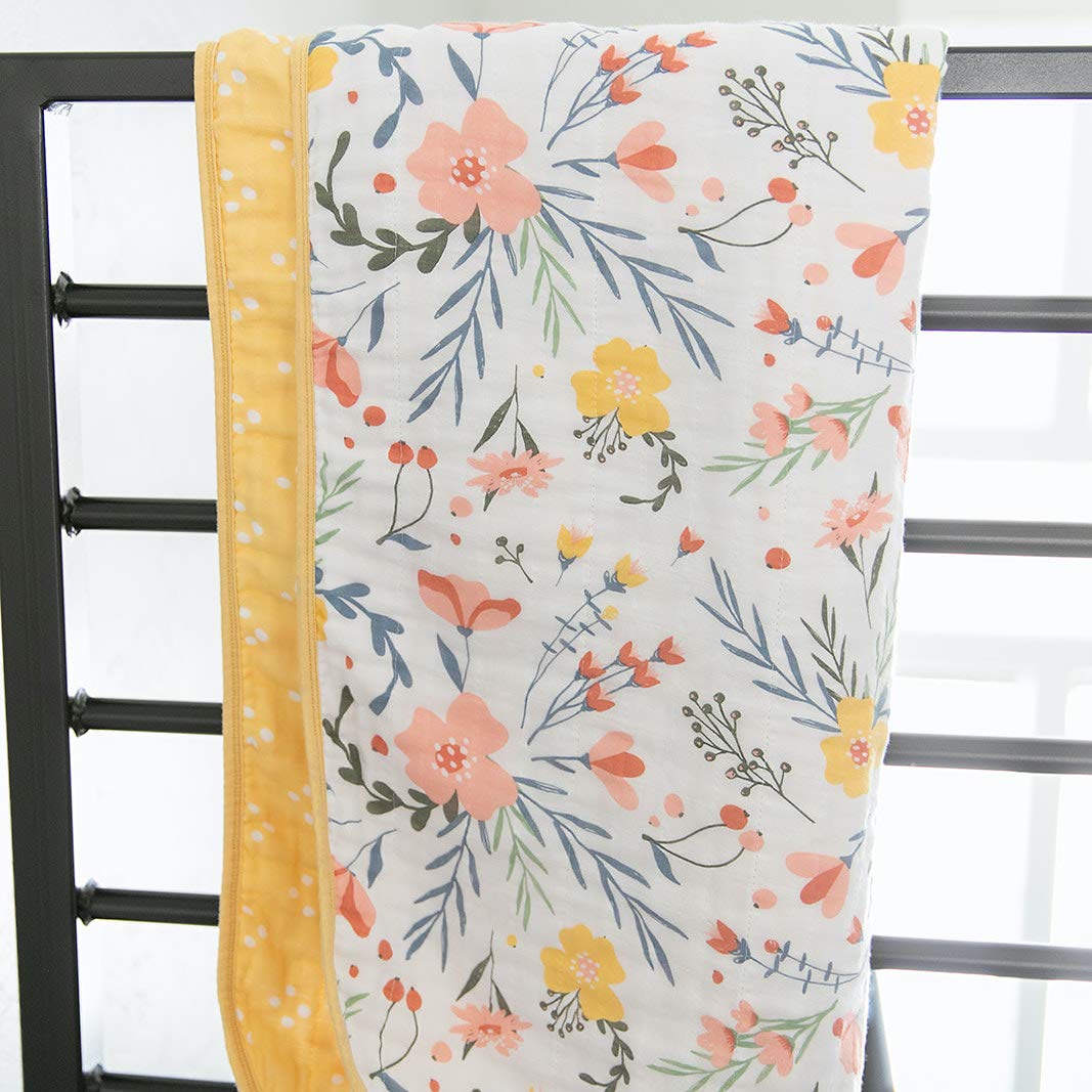 GRACED SOFT LUXURIES Softest Large 100% Cotton Muslin Quilt, 47" x 47" Reversible Printed Cotton Baby Receiving Blanket (Floral Burst)
