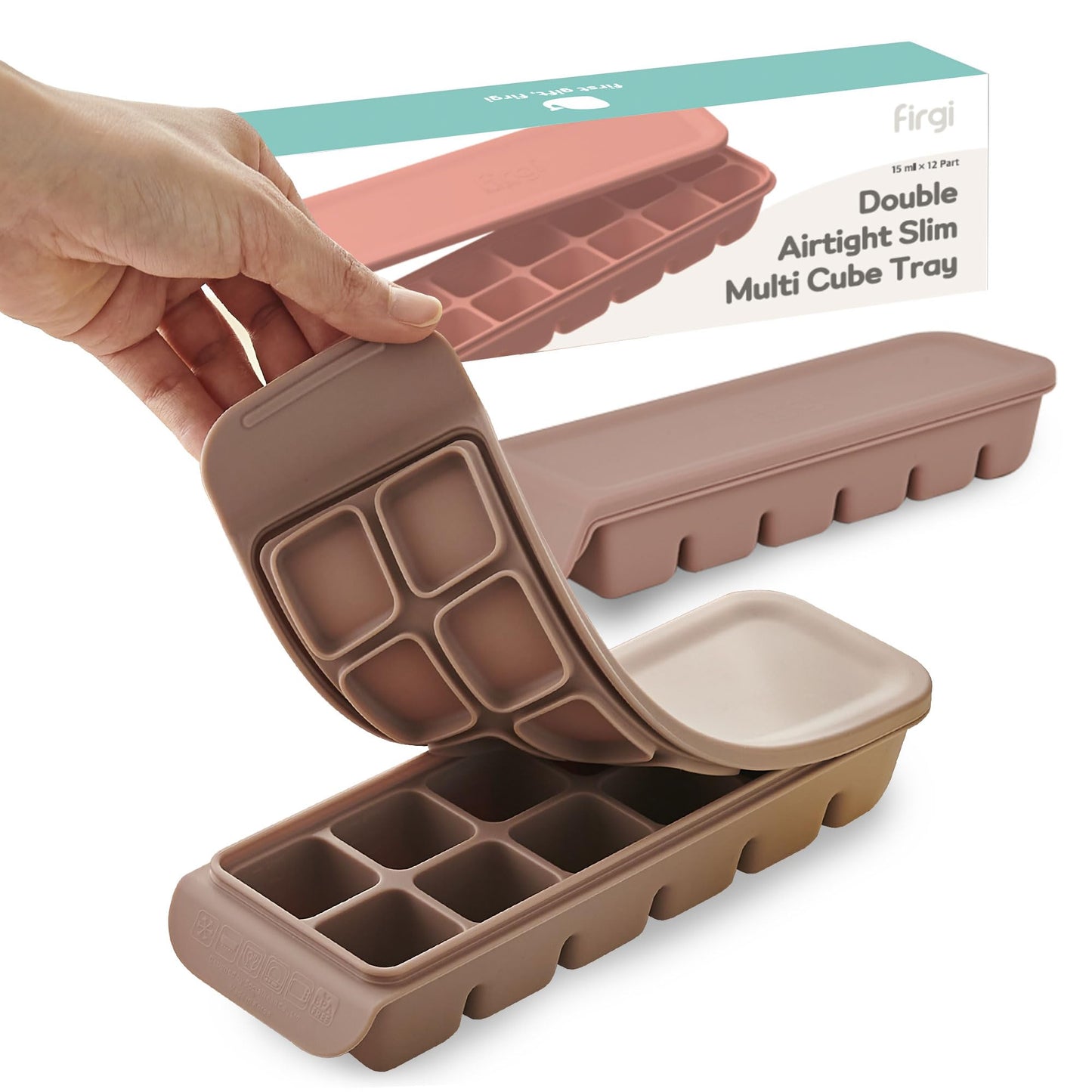 4 Section-1.7oz Gray 100% Food Grade Silicone Ice Cube Tray Food Container with Airtight Locking Lid, Fruit Vegetable Purees, Breastmilk Storage for Baby & Toddler Food | BPA Free Korea Made
