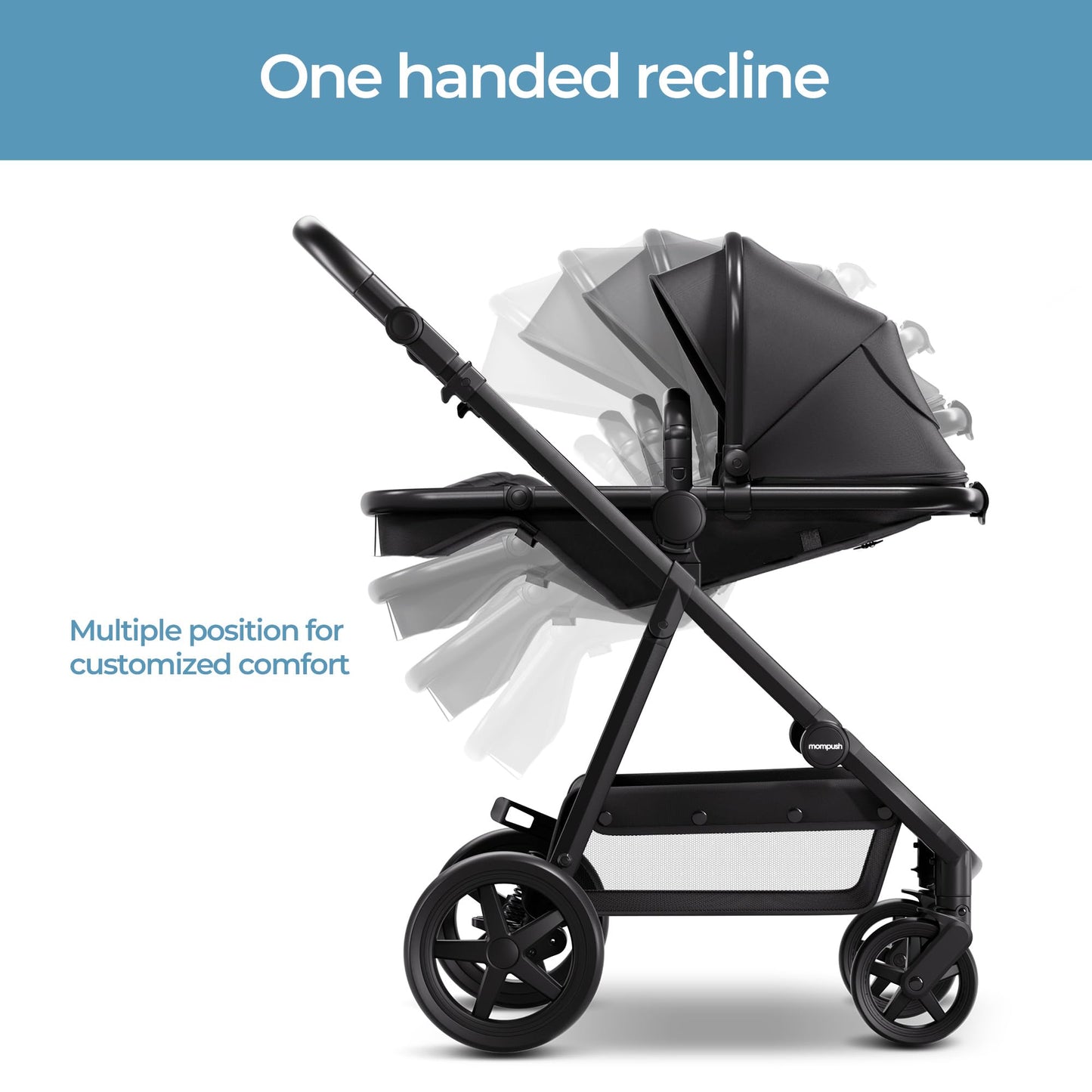 Mompush Wiz 2-in-1 Convertible Baby Stroller with Bassinet Mode, Foldable Infant Stroller with Reversible Seat and Large UPF 50+ Canopy