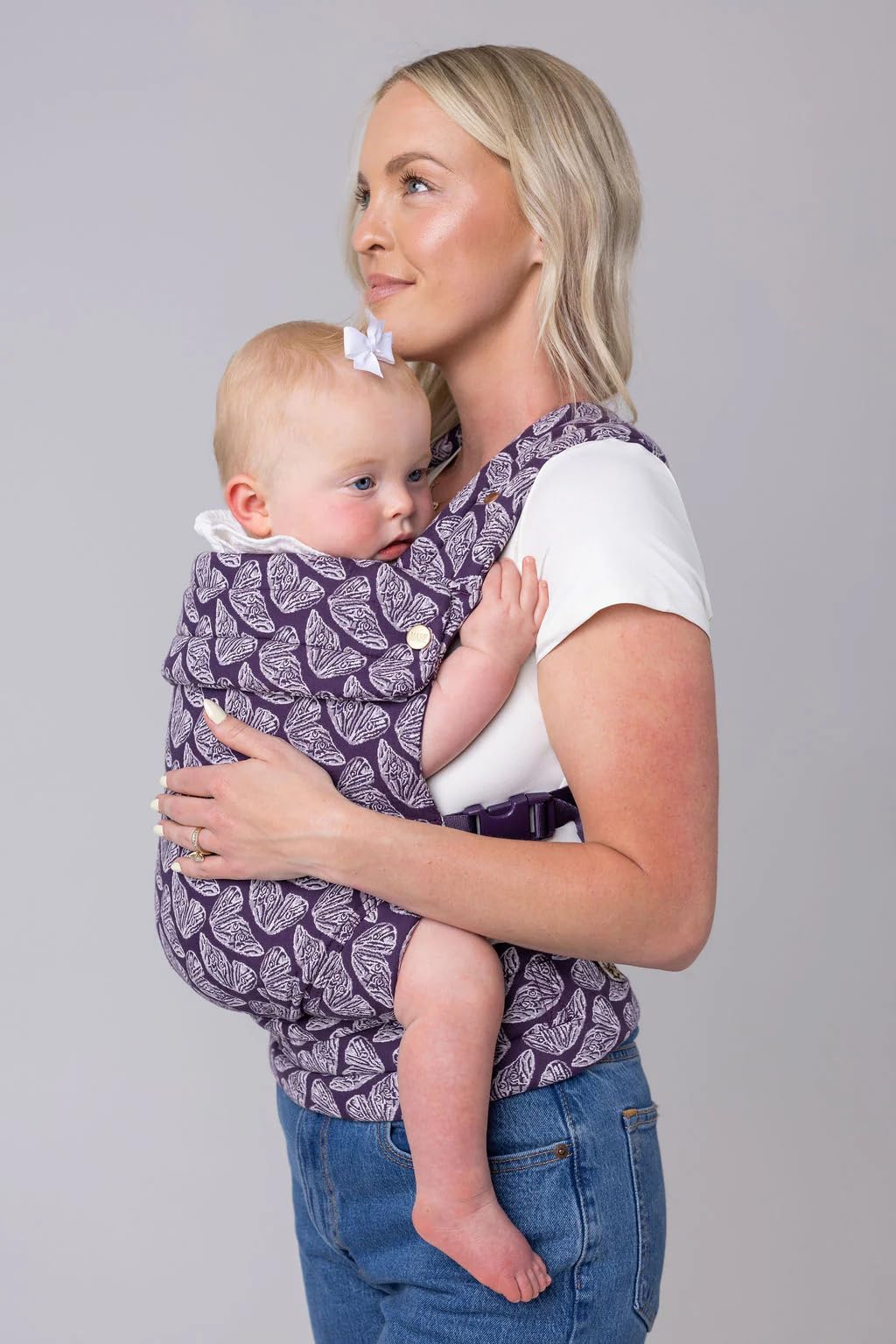 Mabē Monarch Ergonomic Baby Carrier – Premium Cotton Soft Structured Newborn to Toddler Carrier with Hip-Healthy Design, 3 Carry Positions (7-35lbs), Lightweight & Breathable, (Ivory)