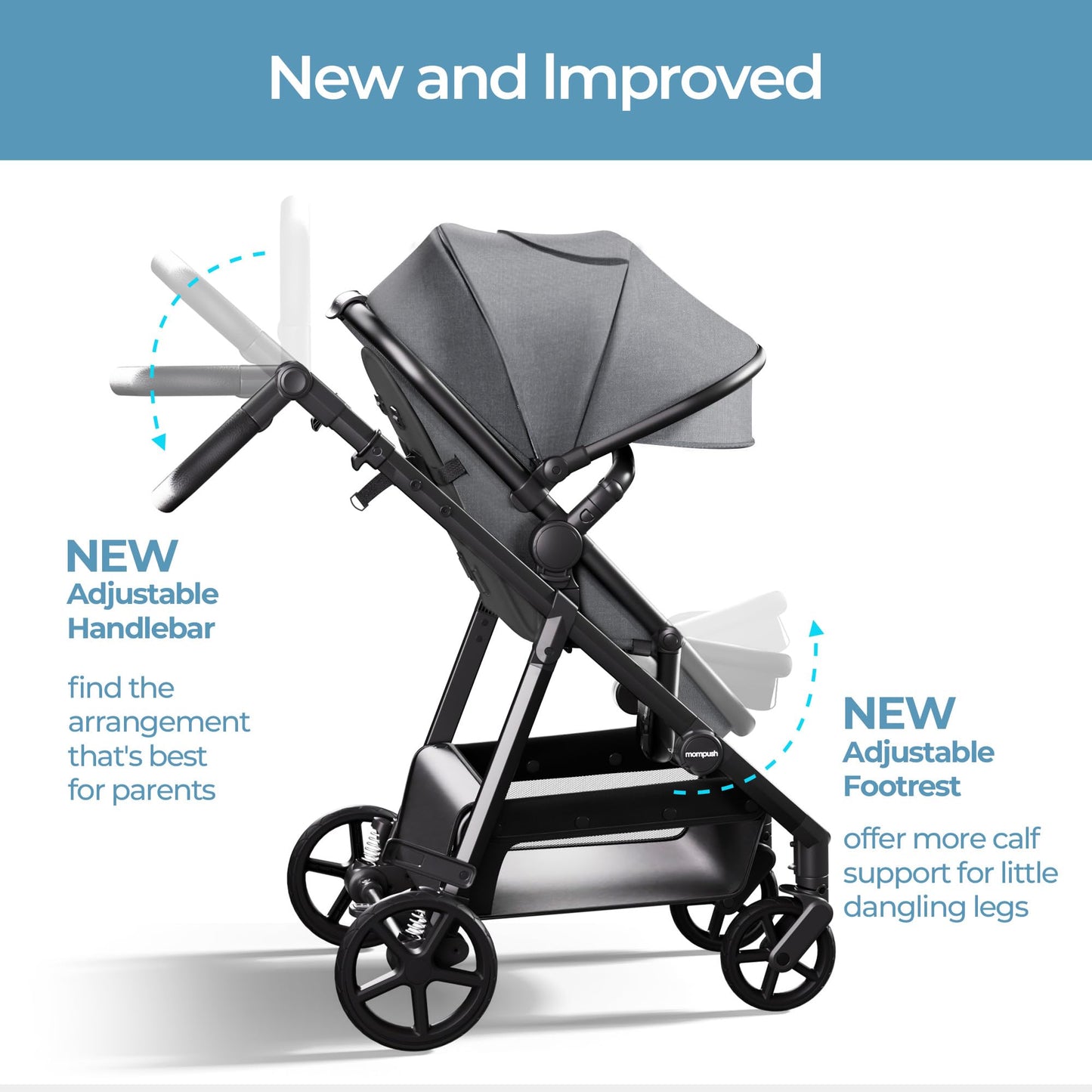 Mompush Wiz 2-in-1 Convertible Baby Stroller with Bassinet Mode, Foldable Infant Stroller with Reversible Seat and Large UPF 50+ Canopy