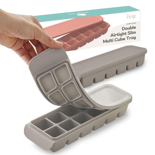4 Section-1.7oz Gray 100% Food Grade Silicone Ice Cube Tray Food Container with Airtight Locking Lid, Fruit Vegetable Purees, Breastmilk Storage for Baby & Toddler Food | BPA Free Korea Made