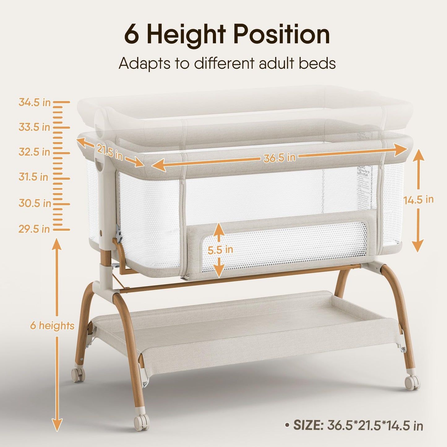Baby Bassinet Bedside Crib, 3-in-1 Baby Bassinet Bedside Sleeper with Mattress